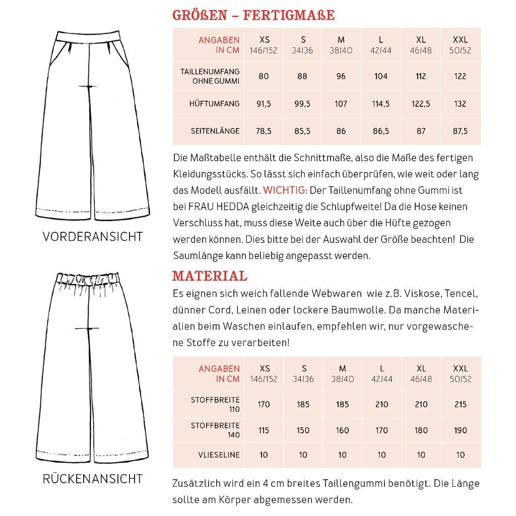 Papierschnittmuster Culotte Frau Hedda XS-XXL